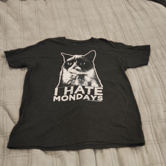 grumpy cat Tops - I Hate Mondays Cat Graphic Tee - Dark Charcoal Gray Size L!